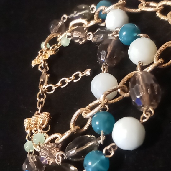 Boho 3 Layered glass beaded bracelet oval link chain. Nwot - Picture 2 of 3